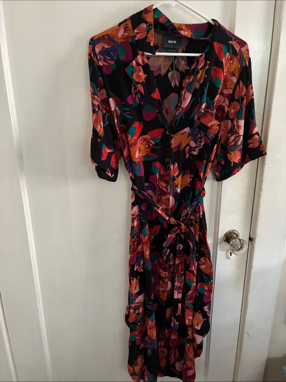 Maeve Black Midi Dress with Multicolor Floral Print